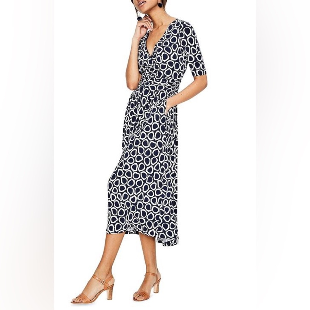 NWT Boden Kassidy Jersey Dress Navy White Print Summer Leaves J0155 | sz 8